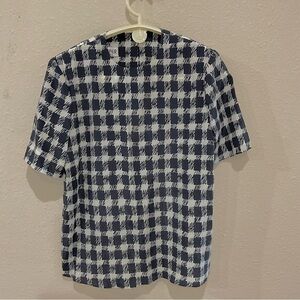 Vintage Kasper for ASL Navy & White Checked Short-sleeved Blouse Women’s Size …